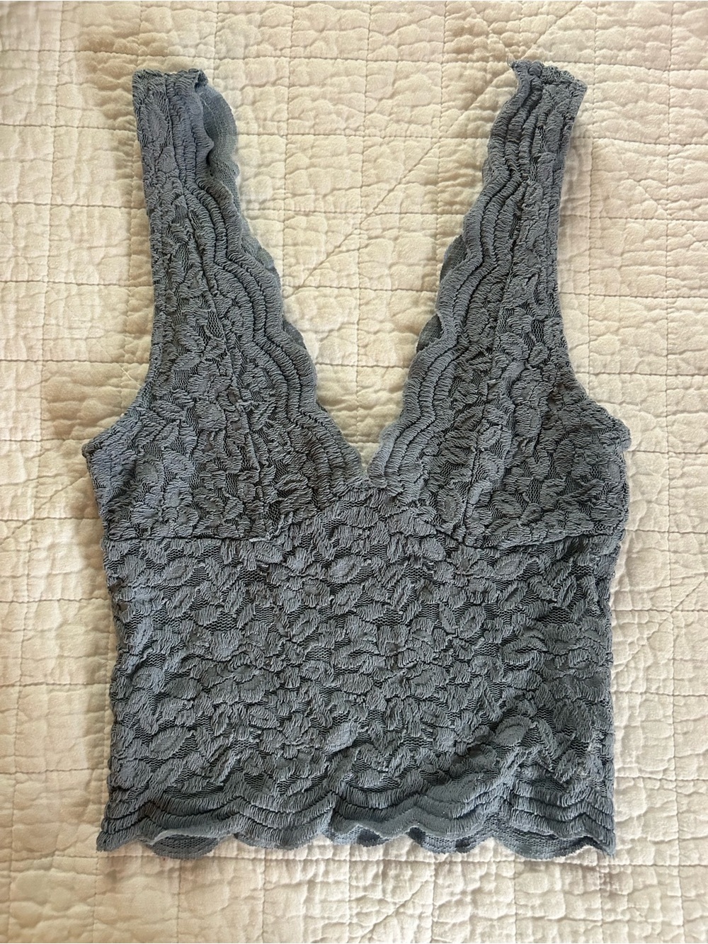 Zara Slate light blue Lace V-Neck Cropped Tank